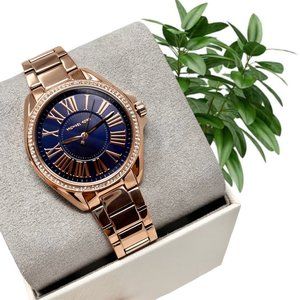 NWT MICHAEL KORS Kacie Rose-Gold Tone Navy Dial Crystals MK6930 Watch